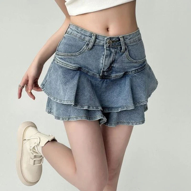 Voguable Vintage Skirts Y2k Korean Style Women Jean Skirt Blue Kawaii Harajuku A-Line Denim Skirt Chic Casual Fashion Summer Clothes voguable