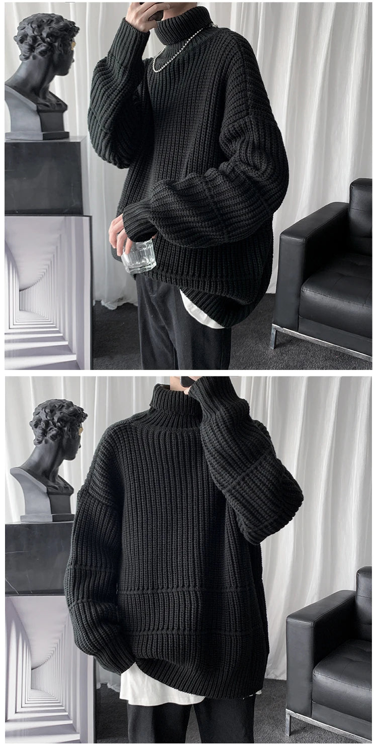 Autumn Winter Mens Casual Turtleneck Pullover Men's Long Sleeve Rollneck Sweater Korean Style Fashion Warm Knitted Sweater voguable