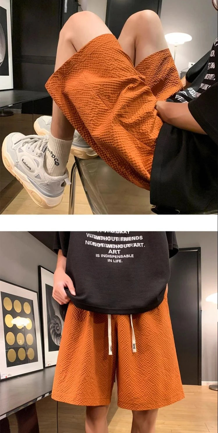 Fashion Elastic Lace Up Seersucker Thin Ice Silk Black Pink Quick-drying Breathable Shorts Casual Beach Shorts Pants Clothes voguable