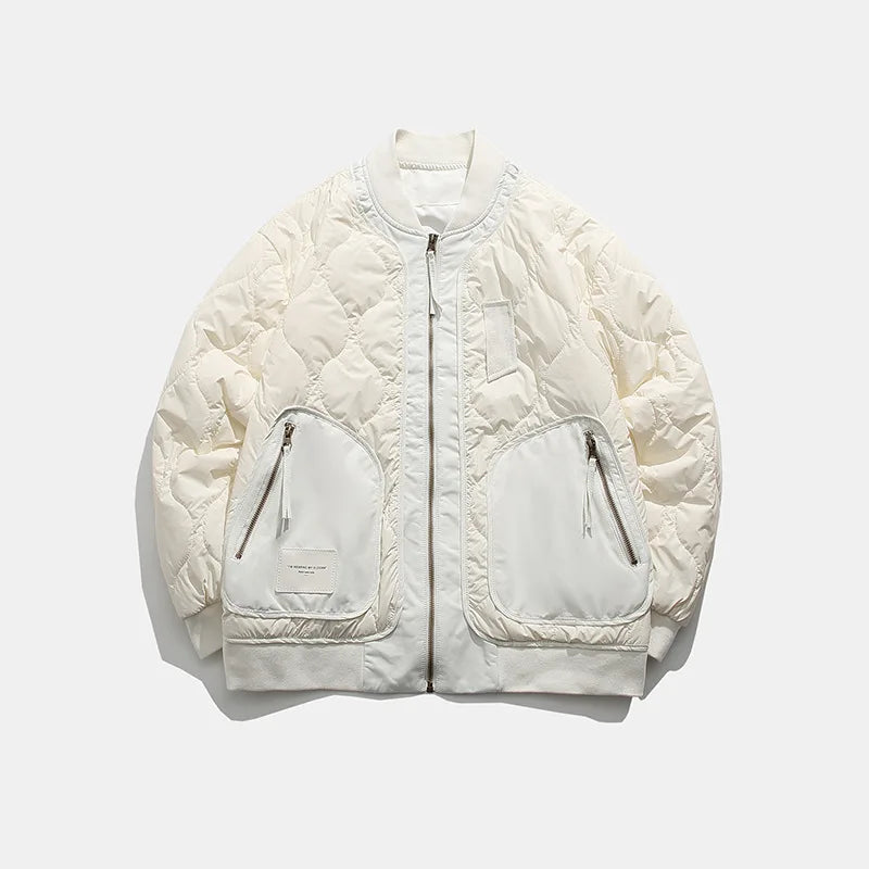 Winter Color Blocking Big Pocket Zipper Cotton Padded Men Retro Casual Fashion Baseball Uniform Couples High Street Jacket Thin voguable