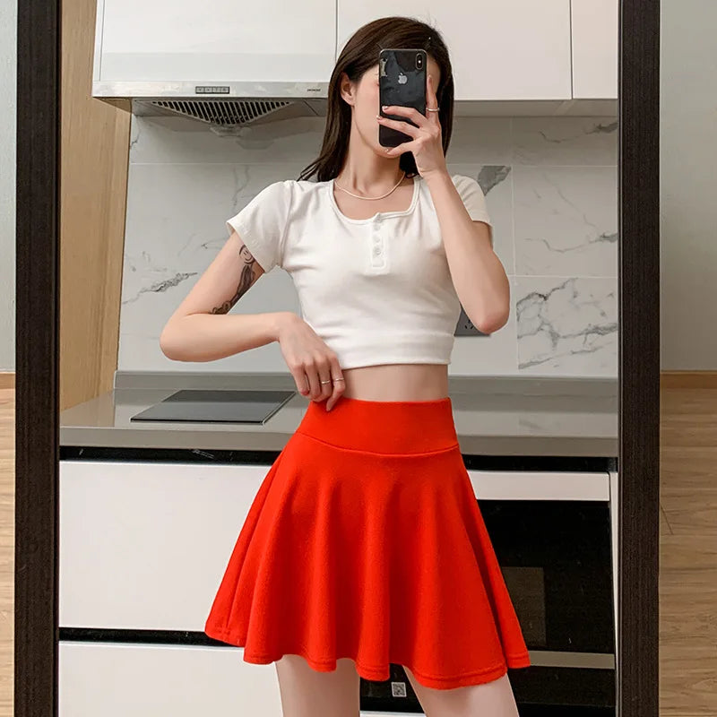 Summer Women's Skirts Fashion Sexy Mini Elastic Pleated Sun Skirts For School Girl Uniform Korean Black High Waist Tennis Skirts voguable