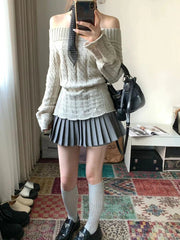 Korean Style Sexy Off Shoulder Sweater Women Sweet Elegant Long Sleeve Knitted Pullover Cute Fashion Slim Up Sweaters voguable