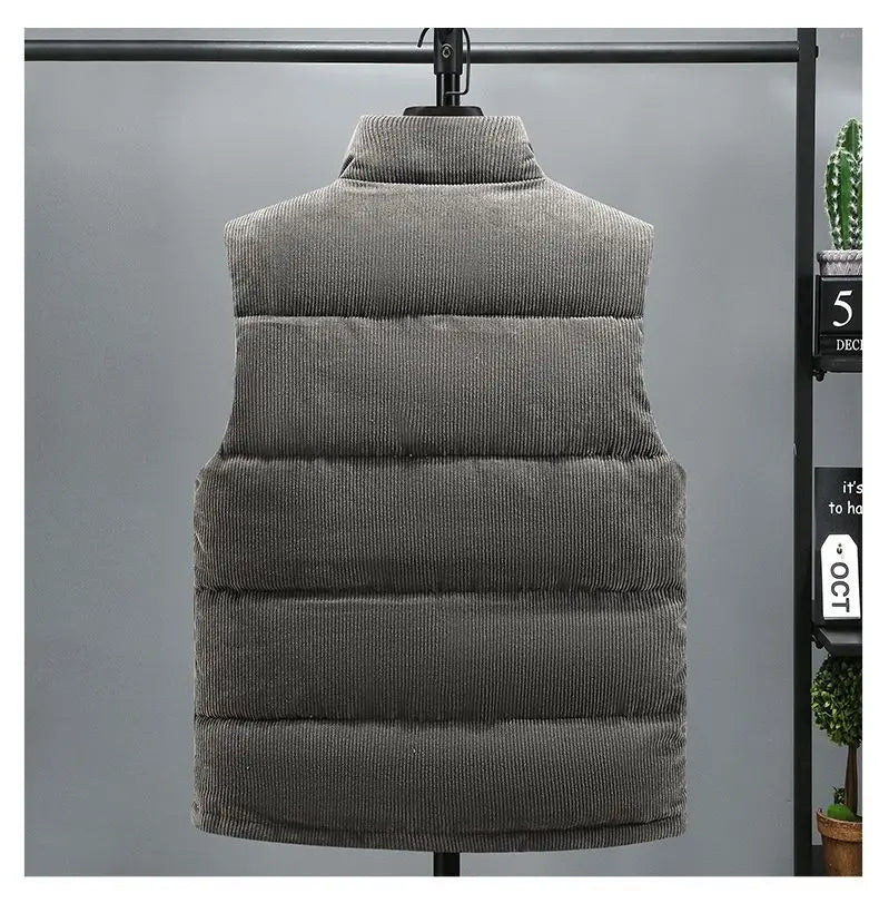 Vests Jacket Men Autumn Winter Stand Collar Warm Sleeveless Leisure Down Cotton-Padded Vest Coat Thickened Corduroy Warm Coat voguable