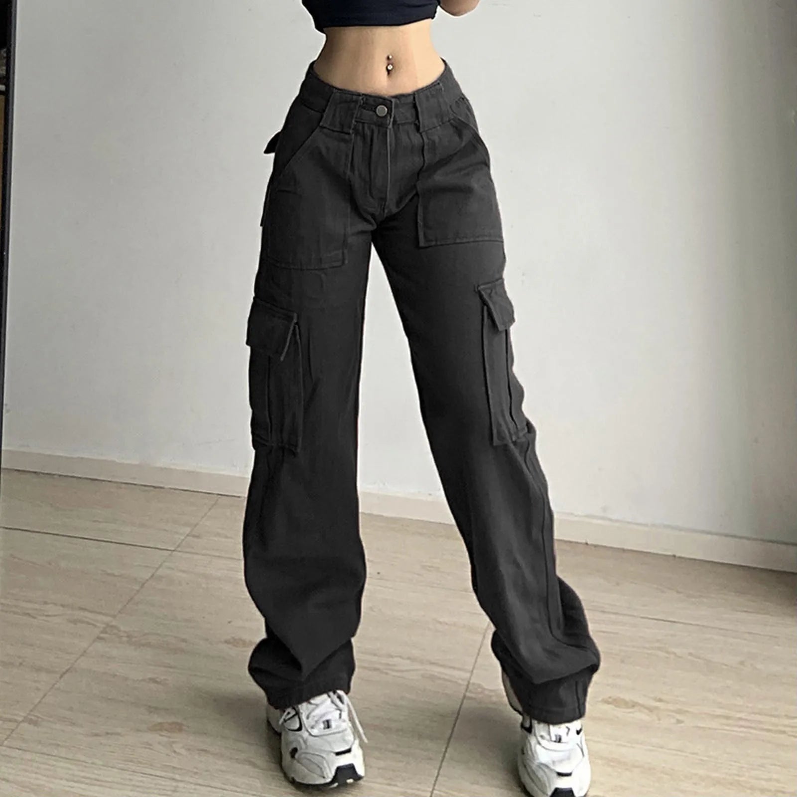 Vintage Cargo Pants Overalls Baggy Jeans Women Casual Fashion Y2k 90s Streetwear Big Pockets High Waist Straight Denim Trousers voguable
