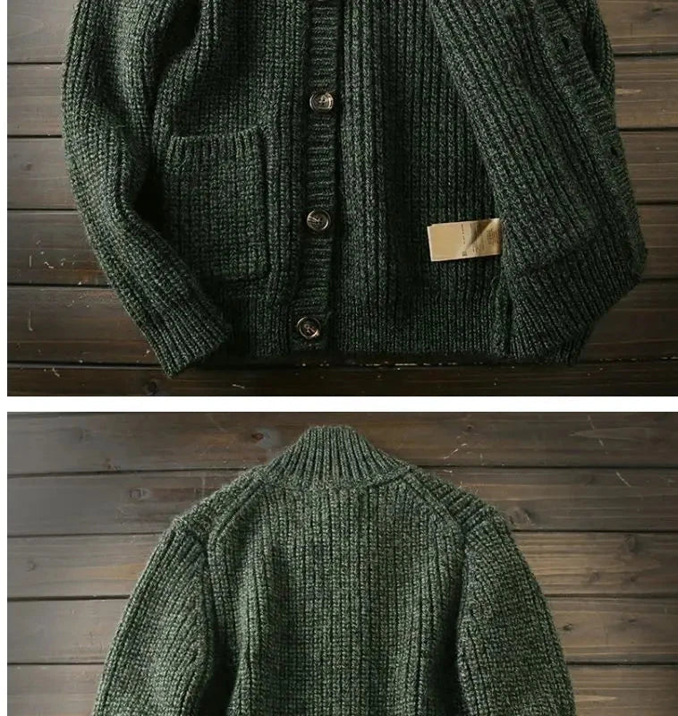 American High-end Knit Cardigan Men's Stand Collar Sweater Cardigan Korean 2025 New Spring Autumn New Sweater Button Jacket Chic voguable