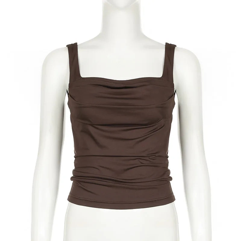 New Women Tank Tops Summer Solid Sexy Backless Streetwear Casual Slim Sleeveless Camisole Fashion Folds Tank Tops Lady Clothing voguable