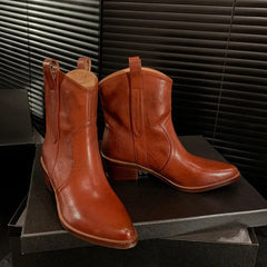 New Winter Chelsea Boots for Woman Genuine Leather Pointy Toe Wedge Heel Ankle Boots Simple Comfortable Cowboy Boots Female voguable