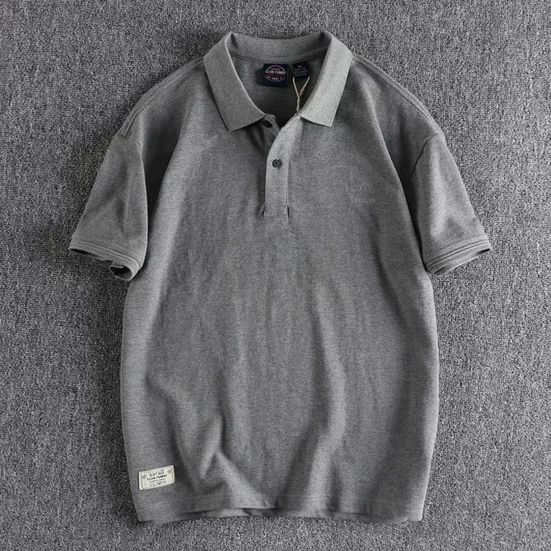 Voguable  American Retro Embroidered Solid Color Pearl Mesh Men's Polo Shirt Summer Large Size 300 Catties Versatile Lapel T-shirt Trendy voguable