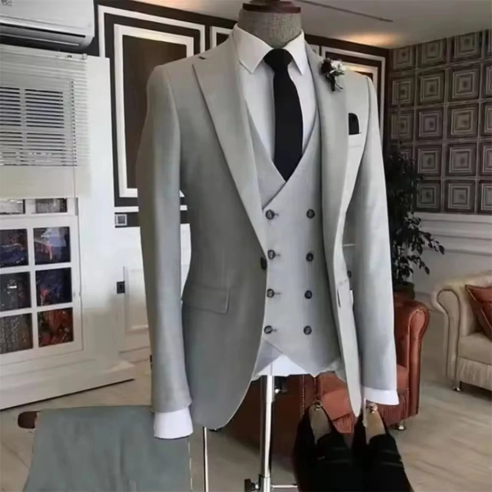Voguable  Men's Suits 3 Pcs Double Breasted Vest Costume Homme Men Suit for Wedding Groom Wear Slim Fit Blazer+vest+Pants voguable