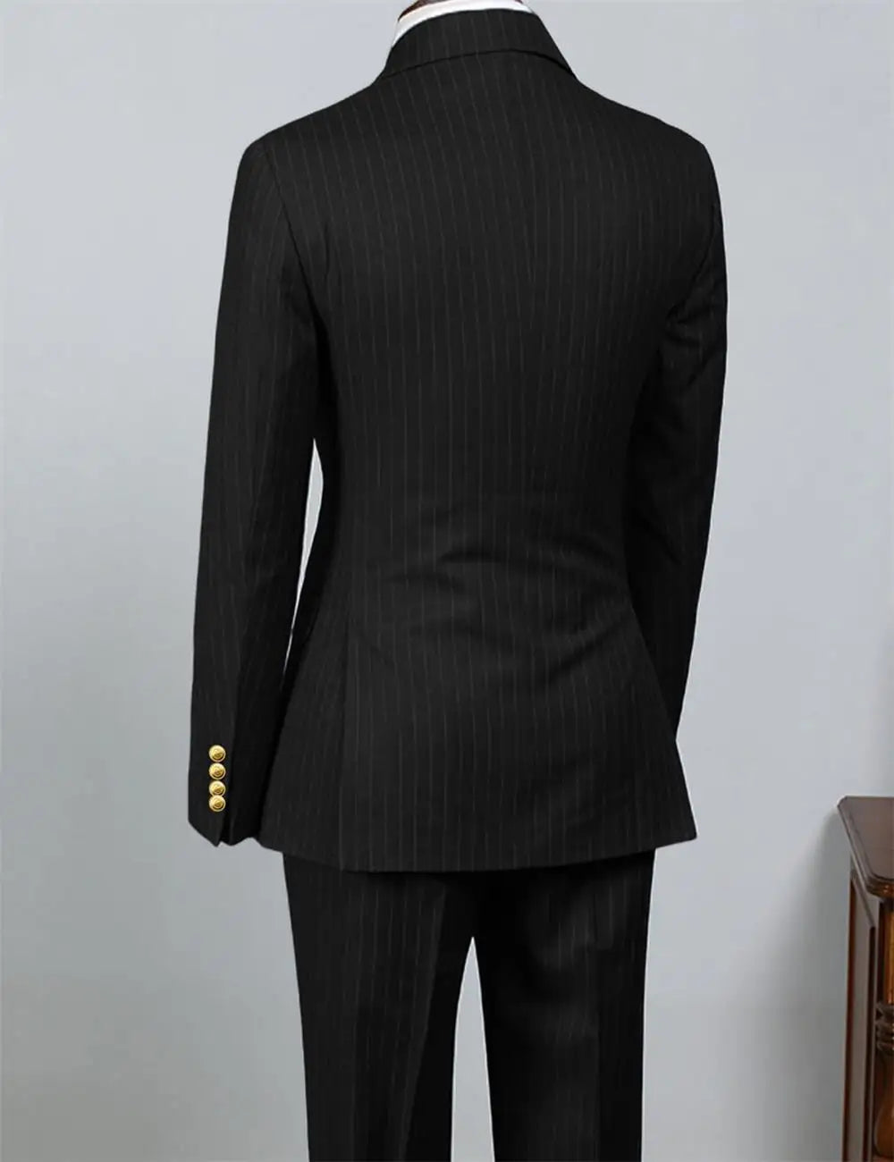 Voguable  2 Piece Black Striped Men's Suit Set Golden double breasted Lapel Jacket Elastic Pants Wedding Part Prom Dinner Wrok Travel voguable