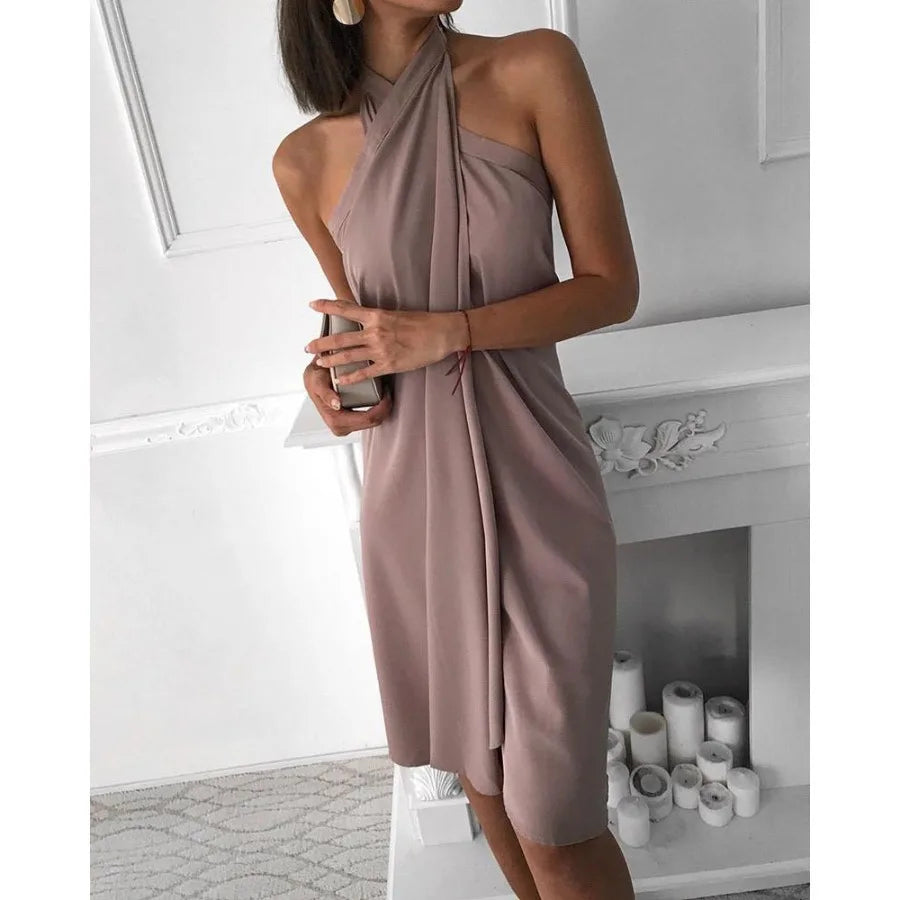 Voguable  summer new sexy women's dress hanging neck loose irregular casual beach dress voguable
