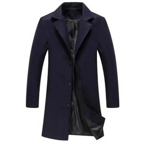 Autumn Winter Fashion Men's Woolen Coats Solid Color Single Breasted Lapel Long Coat Jacket Casual Overcoat Plus Size 5 Colors voguable