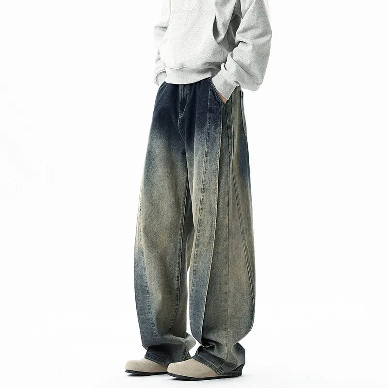 New High Street Patchwork jeans men Personality design Trousers  Harajuku Retro Washed Baggy Jeans Men Street Straight Leg Pants