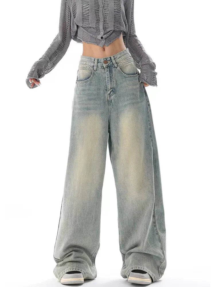 Y2K American Retro Jeans Women High Waist Streetwear Loose Wide Leg Denim Trousers Bf Harajuku Hip Hop All-Match Straight Pants voguable