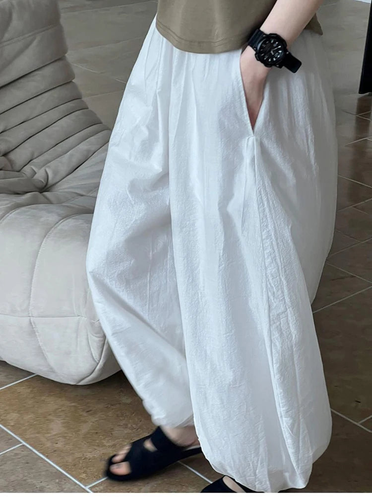 Oversize Women Pure Cotton Pants Summer Loose White Causal Lantern Trousers Fashion New Female Wide Leg Pants voguable