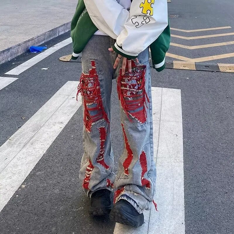 Ropa Grunge Y2K Streetwear Baggy Ripped Stacked Jeans Pants For Men Straight Women Old Loose Denim Trousers Vetements Homme voguable