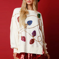 Autumn Winter Fashion Fresh Sweet Cute Style Females Clothing Christmas Sequins Long Sleeve Pullover Sweater Women's jumper New Year voguable