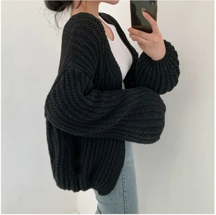 Women Cardigan Knitted Sweater Women Casual Korean Vintage Harajuku Lantern Sleeve Autumn Tops Coat Lazy Wind Y2k Sweater voguable