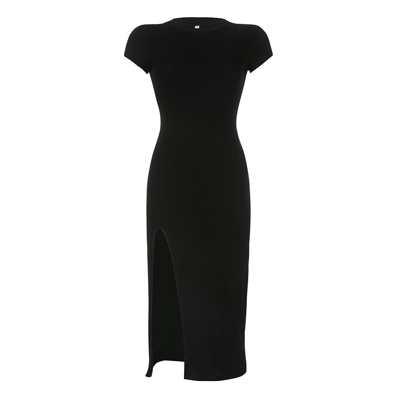 Slim Bodycon Short-Sleeve Stretch Midi Dress mysite
