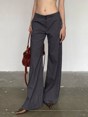 Voguable Low Waist Wide Leg Suit Pants Women Old Money Style Korean Fashion Baggy Trousers Female Office Wear Elegant Gray Pants voguable