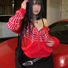 Y2k Rhinestone Skeleton Hoodies Women Gothic Black Zip Up Oversized Sweatshirts Female Retro Harajuku Hooded Jackets Streetwear voguable
