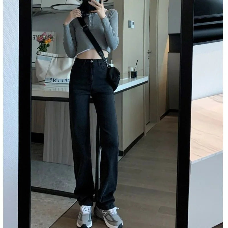 Voguable  Spring Summer New Thin High Waist Slim Straight Jeans Korean Fashion Casual Versatile White Black Woman Clothing Denim Pants voguable