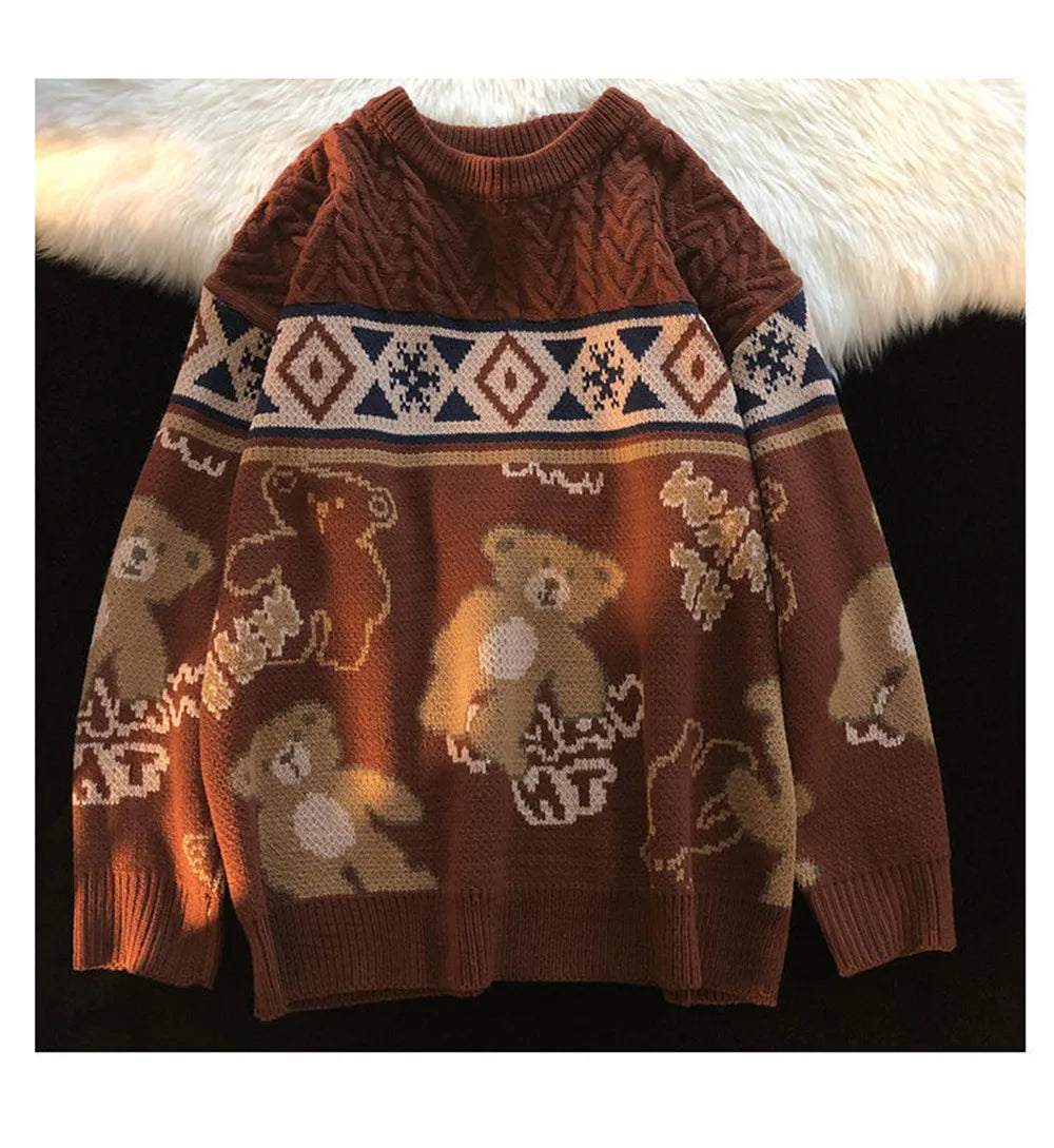 New Year warm pullovers round neck sweater women street stitching Christmas tree jacquard sweater ins couple loose in winter voguable