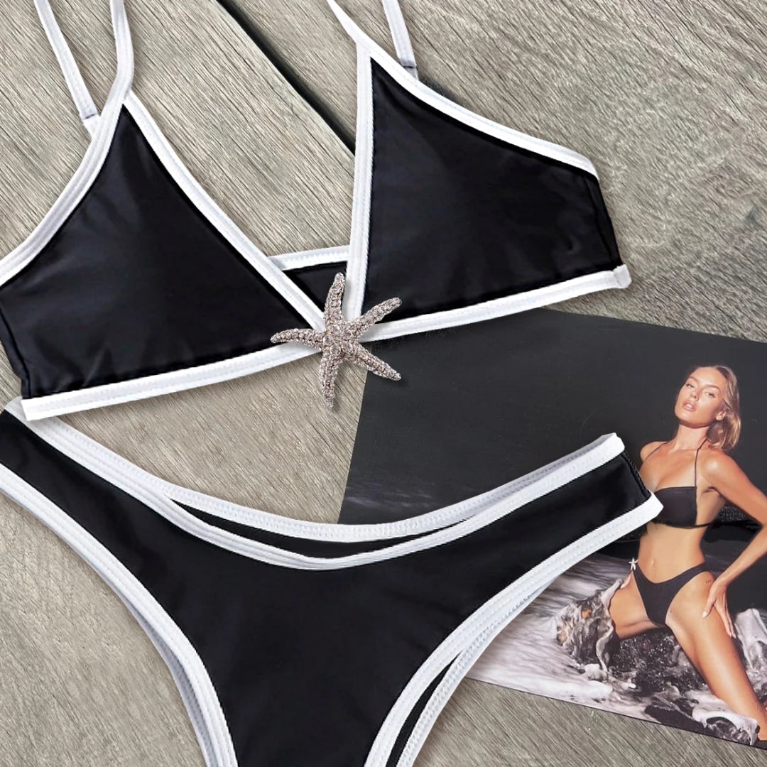 Shiny Star Bikinis Sexy Women Swimsuit Female Swimwear Bandeau Biquini Thong Triangle Swimming Suits Halter Bodysuit Beachwear voguable