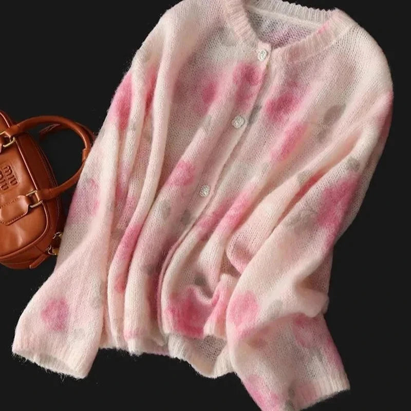 Elegant Floral Sweet Cardigan Sweaters Women Long Sleeve Lazy Wind Vintage Knitted Coats Fall New O Neck Single Breasted Tops voguable