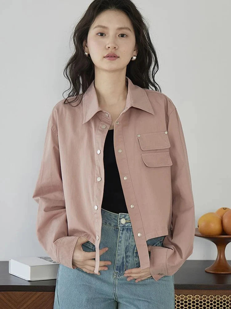 American Y2K Cargo Jacket Women Fall Casual Long Sleeve Vintage Short Coat Harajuku Turn Down Collar New Solid Hip Hop Tops voguable