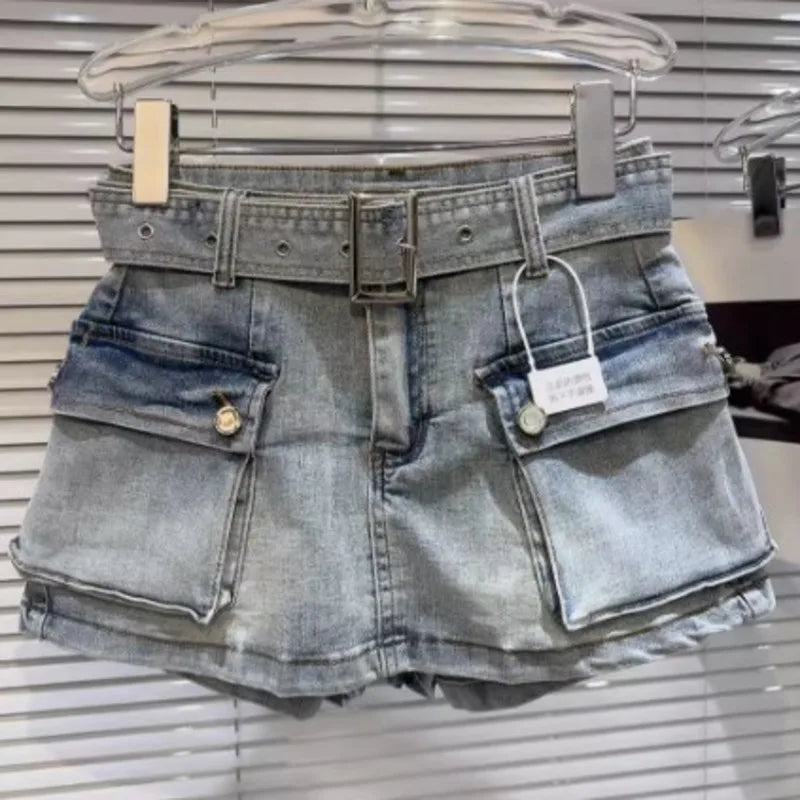 DEAT Fashion Simply Solid Color Belt Waist Shorts For Women 2023 Summer New Casual High Waist Mini Shorts Skirts Female 11XX5004 voguable