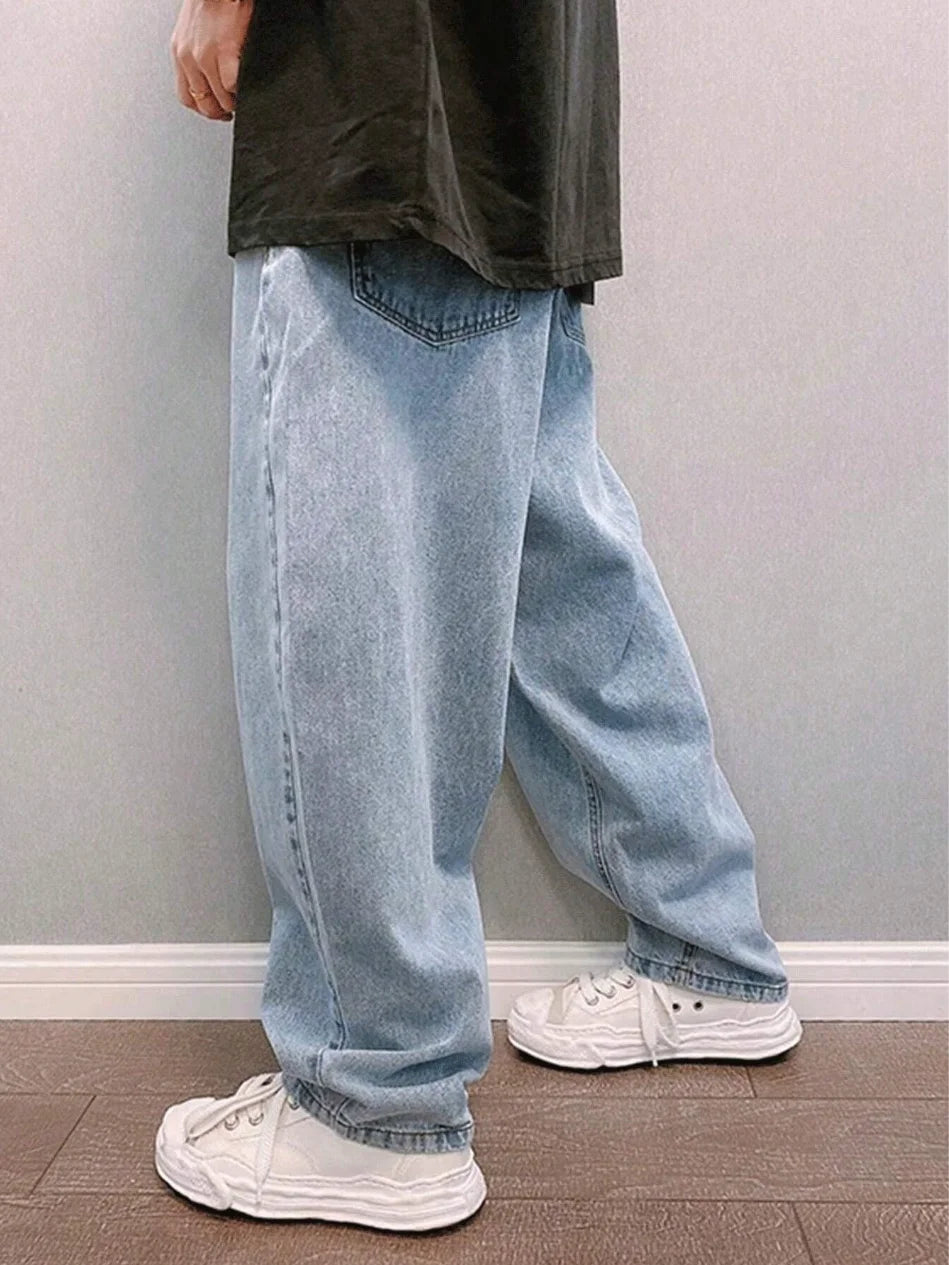 Voguable  Men's casual solid-color trendy versatile jeans, straight-leg fit, comfortable fabric, suitable for all seasons. voguable