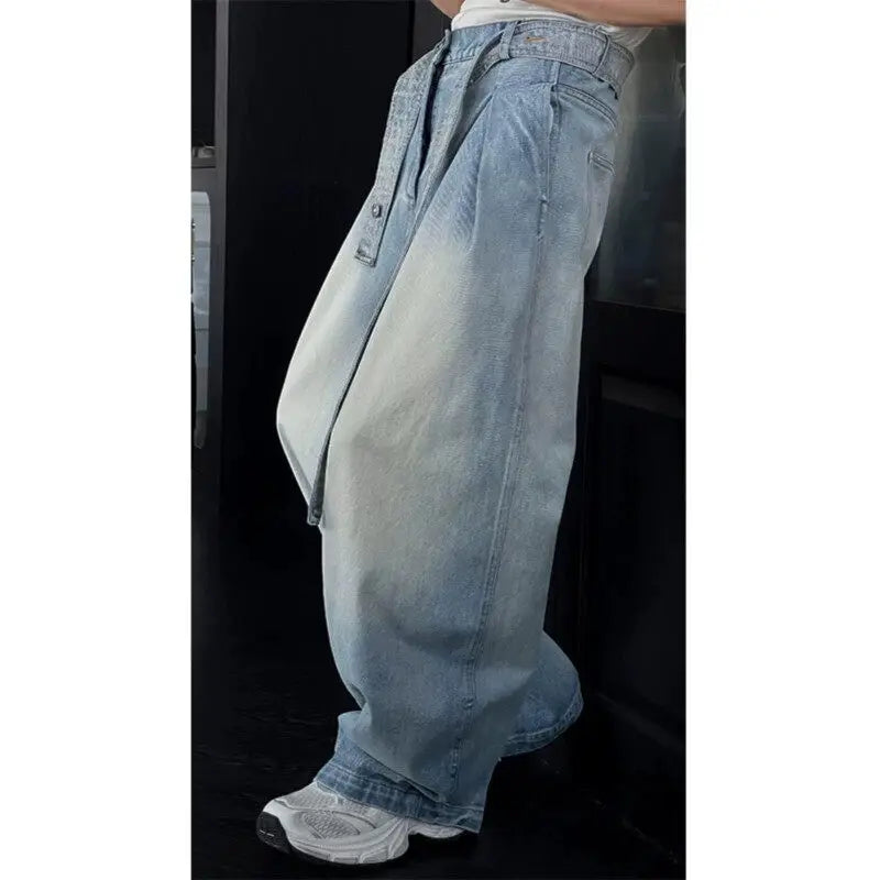 Mens Loose Fit Washed Wide Leg Jeans man baggy Floor Dragging Casual Streetwear Denim Pants  Trending Fashion High Quality voguable