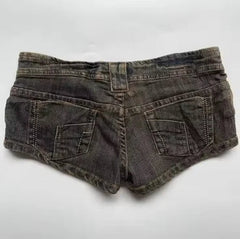 Voguable  Y2K Retro Washed Denim mini Shorts for Women, Low Waisted Lace up Retro Ultra Short Jeans, Gothic Street Style Hot Pants voguable