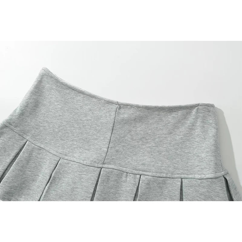 Voguable  Women Gray Low Waist Pleated Mini Skirt voguable
