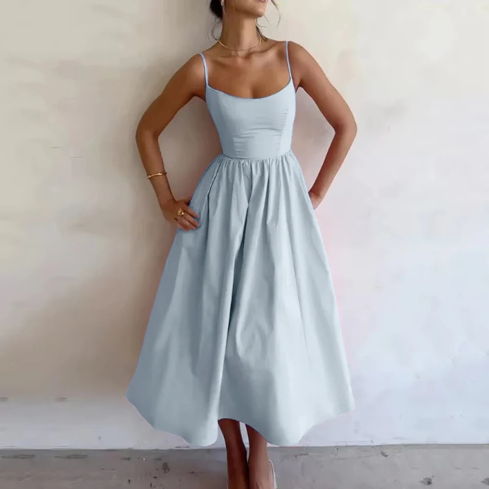 Dresses Spring Summer Cute Fashion Folds Sleeveless Off Shoulder Below Knee Party Shift Milkmaid Dresses For Women voguable