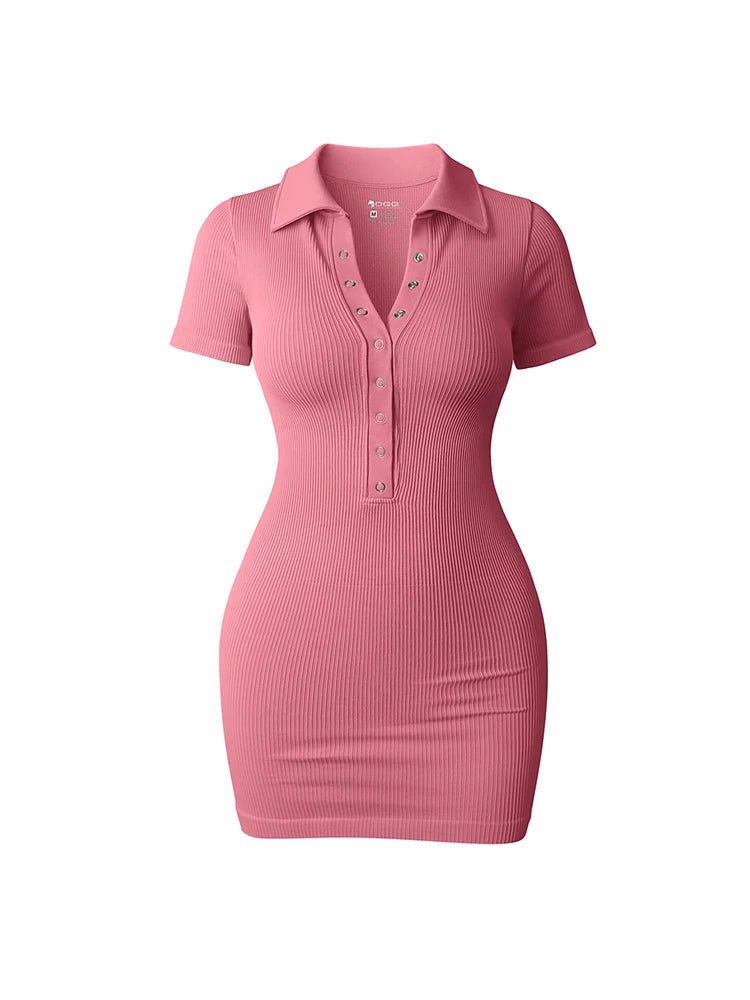 Voguable  Short Sleeve Slit Sexy Mini Dress Elegant Fashion Ribbed V-Neck Dresses For Women Cute Solid Color Summer Dresses voguable