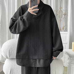 Voguable  plus Size Men's O-Neck Pullover Sweatshirt M-5XL Fake Two-Piece Casual Streetwear Autumn Spring Clothing for Male voguable