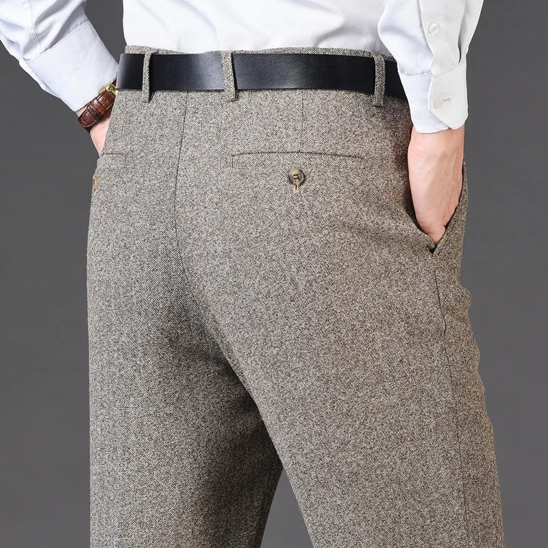 Flat Cashmere Suit Trouser For Male Loose Plaid Hight Waist Classic Straight Formal Mens Dress Pants Business Size 42 44 voguable