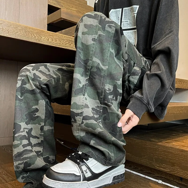camouflage Jeans Men straight Pants patchwork male jean Fit Patchwork Streetwear Men's Trousers Denim Large size Hip Hop voguable