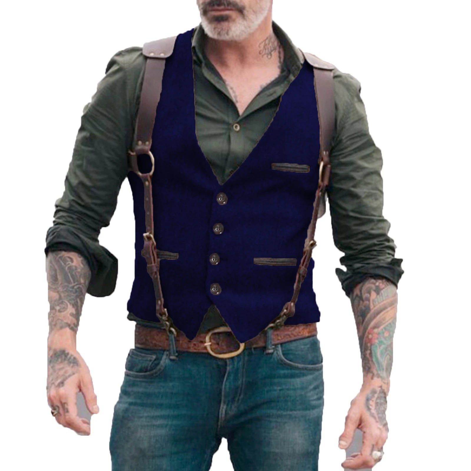 Men's Vests Men Brown Waistcoat Vest Man Steampunk Jacket Striped Tweed V-neck Slim Fit Gilet Wedding Clothing voguable
