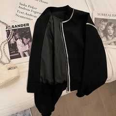 Vintage Stripe Splicing Women Jacket Y2K Autumn Korean V Neck Loose Baseball Coats Female Harajuku All-Match Warm Outwear New voguable