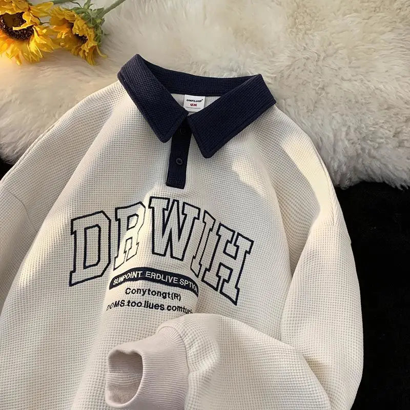Voguable Hip Hop Brand Letter Waffle Cotton POLO Shirt Sweatshirt Women Girls Loose Casual Winter Clothes Korean Fashion Pullover Student voguable