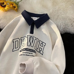 Voguable Hip Hop Brand Letter Waffle Cotton POLO Shirt Sweatshirt Women Girls Loose Casual Winter Clothes Korean Fashion Pullover Student voguable