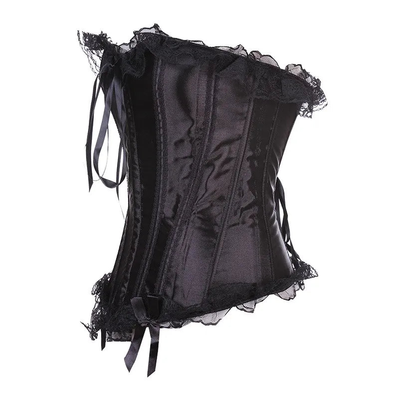 Voguable burlesque corset and skirt set irregular lace up gothic bustier corset dresses for women adjustable plus size black voguable
