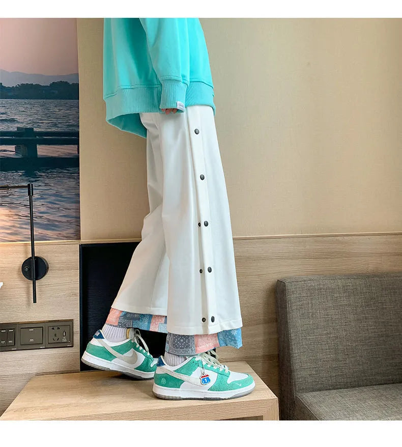Harajuku Casual Wide Pants Men Streetwear Patchwork Sweatpants Spring Autumn Fashion Ankle-length Trousers For Men voguable
