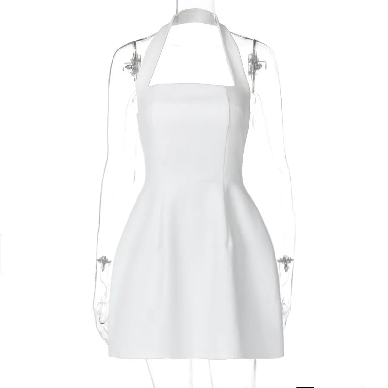 TARUXY Sexy Elegant One-Shoulder Strapless Halter Backless Dress For Women Sleeveless A-Line Summer Solid Color Mini Party Dress voguable