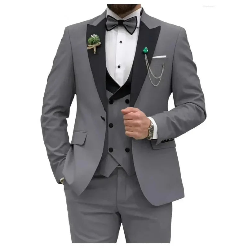 Voguable  New Slim Men's Suit 3-Piece Set Jacket +Vest+ Pant Wedding Party Men Blazer Coat Luxury voguable