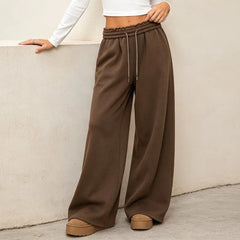 Voguable  High Waisted Drawstring Solid Color Loose Fit Women's Wide Leg Pant Autumn and Winter New Simple Straight Leg Pants Fashion voguable