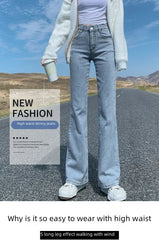 High-waisted Slimming Women's Jeans Petite Size Stretchy Floor-length Trousers Denim Fabric voguable